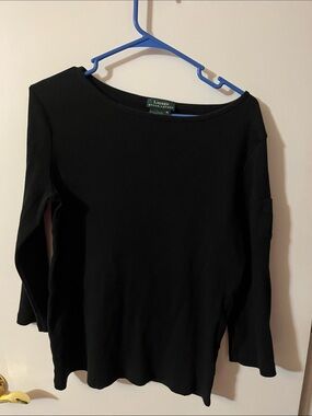 Lauren Ralph Lauren Black Ribbed Long-Sleeve Boatneck Top XL